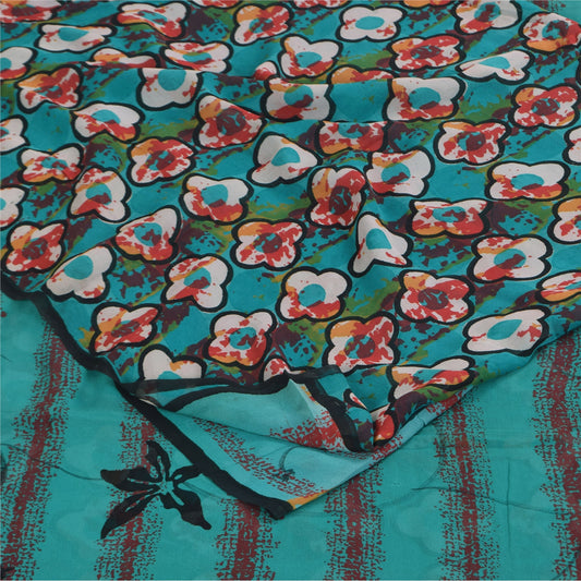 Sanskriti Vintage Sarees Blue Pure Georgette Silk Printed Sari 5+yd Craft Sustainable Fabric