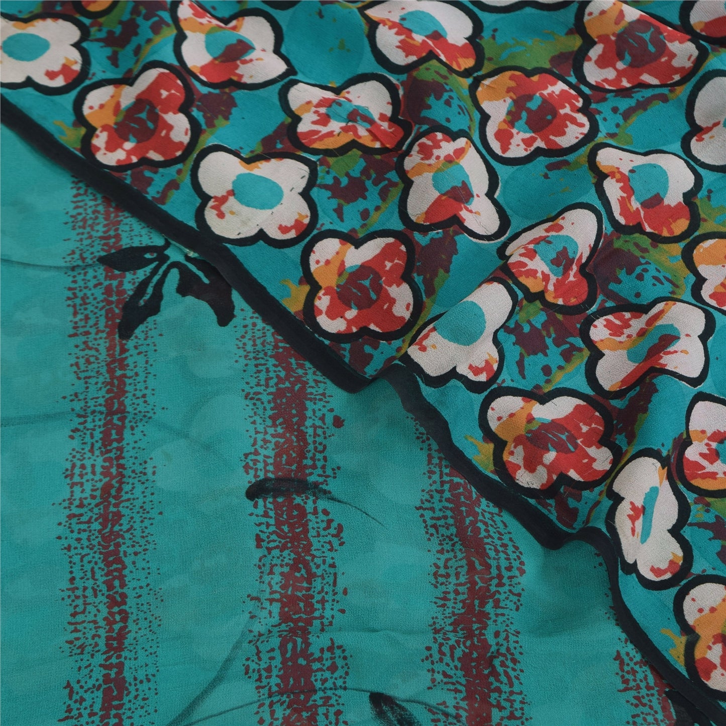 Sanskriti Vintage Sarees Blue Pure Georgette Silk Printed Sari 5+yd Craft Sustainable Fabric