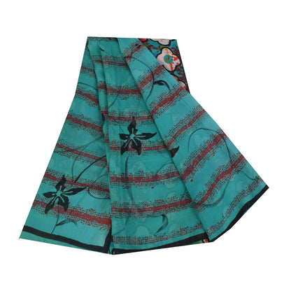 Sanskriti Vintage Sarees Blue Pure Georgette Silk Printed Sari 5+yd Craft Sustainable Fabric