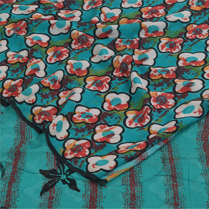 Sanskriti Vintage Sarees Blue Pure Georgette Silk Printed Sari 5+yd Craft Sustainable Fabric