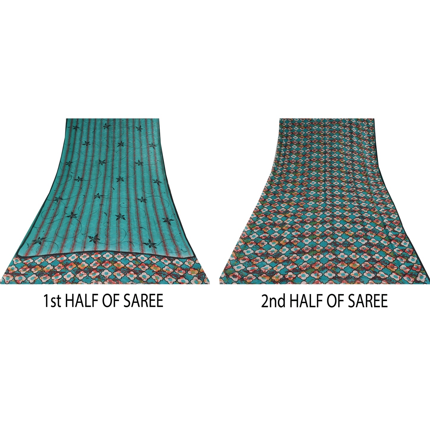 Sanskriti Vintage Sarees Blue Pure Georgette Silk Printed Sari 5+yd Craft Sustainable Fabric