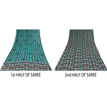 Sanskriti Vintage Sarees Blue Pure Georgette Silk Printed Sari 5+yd Craft Sustainable Fabric