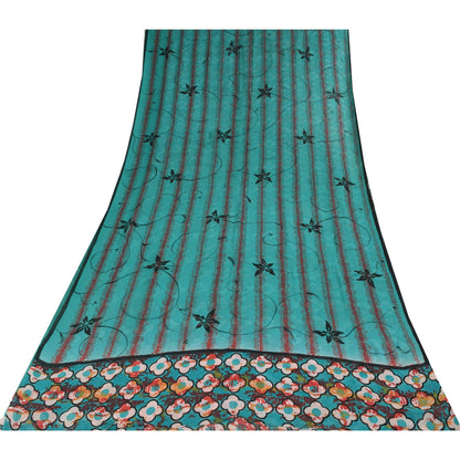 Sanskriti Vintage Sarees Blue Pure Georgette Silk Printed Sari 5+yd Craft Sustainable Fabric