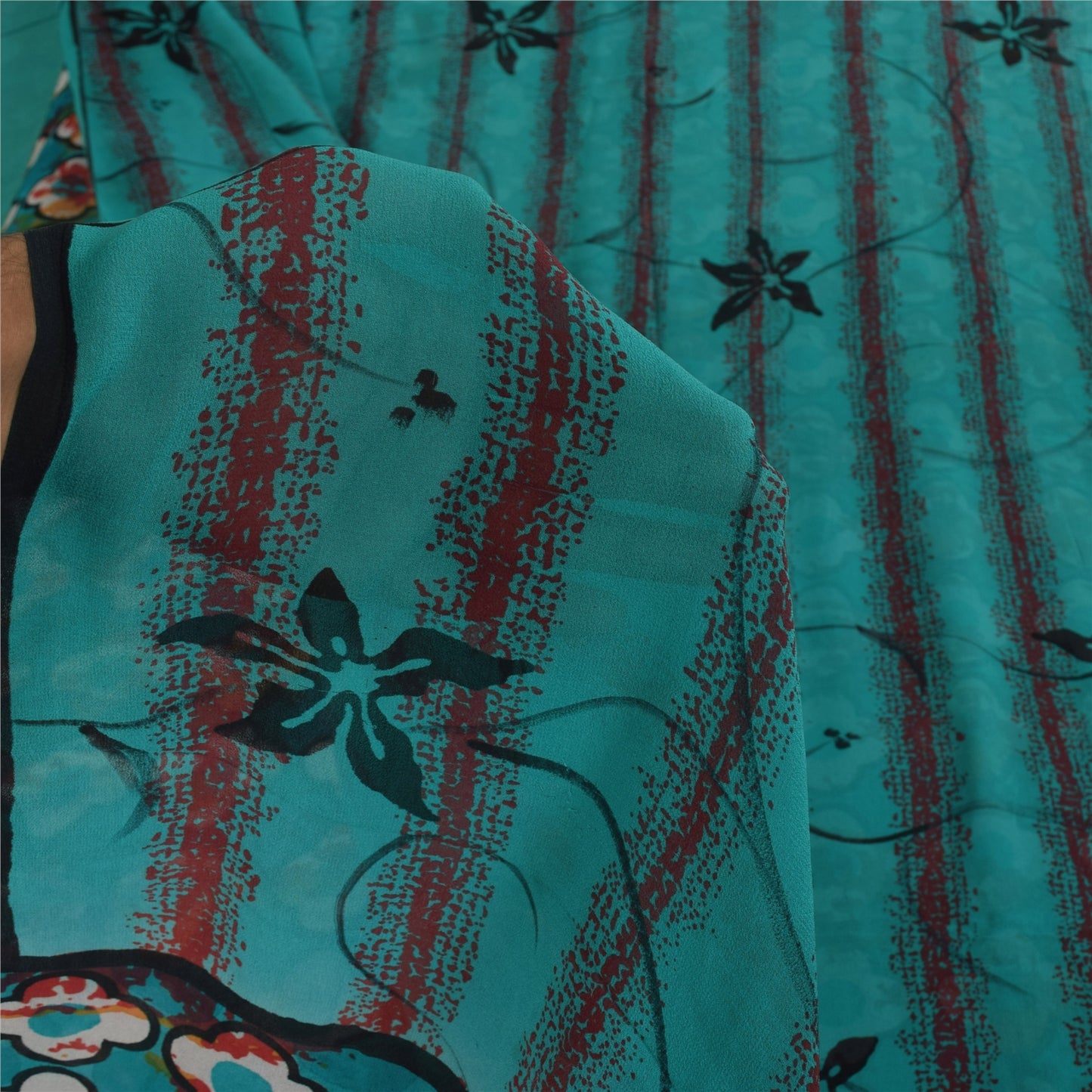 Sanskriti Vintage Sarees Blue Pure Georgette Silk Printed Sari 5+yd Craft Sustainable Fabric