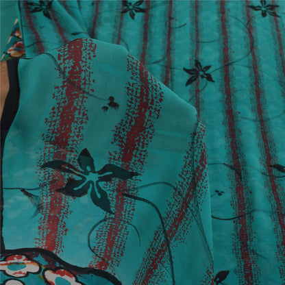 Sanskriti Vintage Sarees Blue Pure Georgette Silk Printed Sari 5+yd Craft Sustainable Fabric