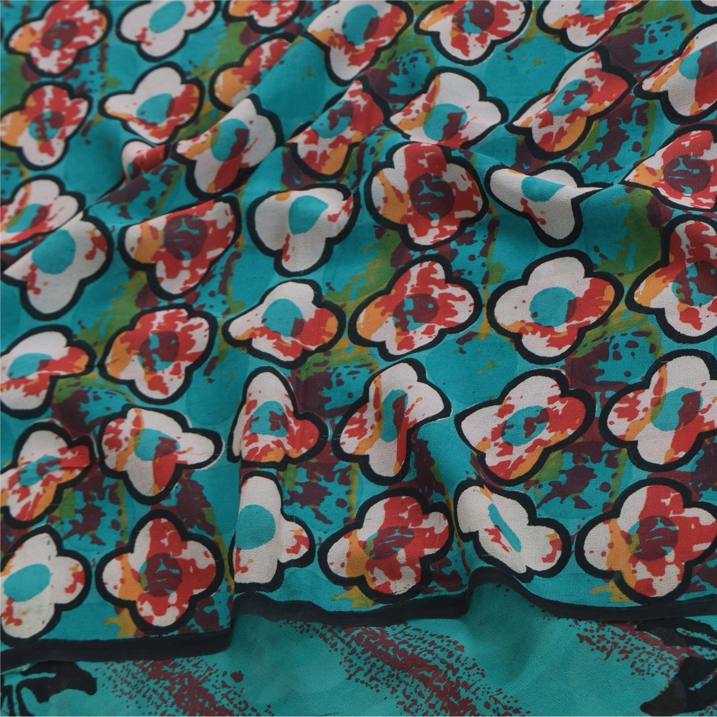 Sanskriti Vintage Sarees Blue Pure Georgette Silk Printed Sari 5+yd Craft Sustainable Fabric