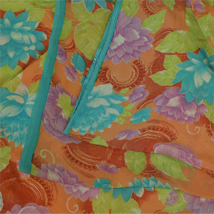 Sanskriti Vintage Sarees Multi Pure Georgette Silk Print Sari 5+yd Craft Sustainable Fabric