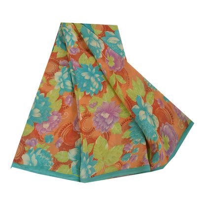 Sanskriti Vintage Sarees Multi Pure Georgette Silk Print Sari 5+yd Craft Sustainable Fabric