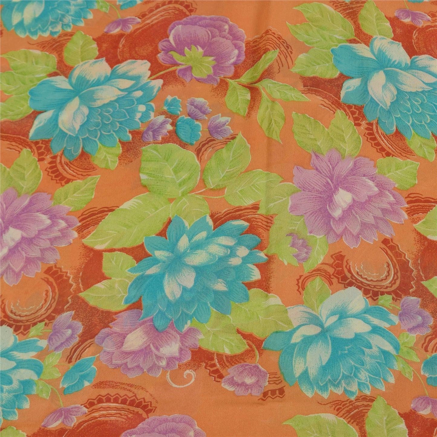 Sanskriti Vintage Sarees Multi Pure Georgette Silk Print Sari 5+yd Craft Sustainable Fabric