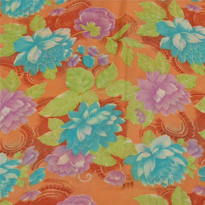 Sanskriti Vintage Sarees Multi Pure Georgette Silk Print Sari 5+yd Craft Sustainable Fabric