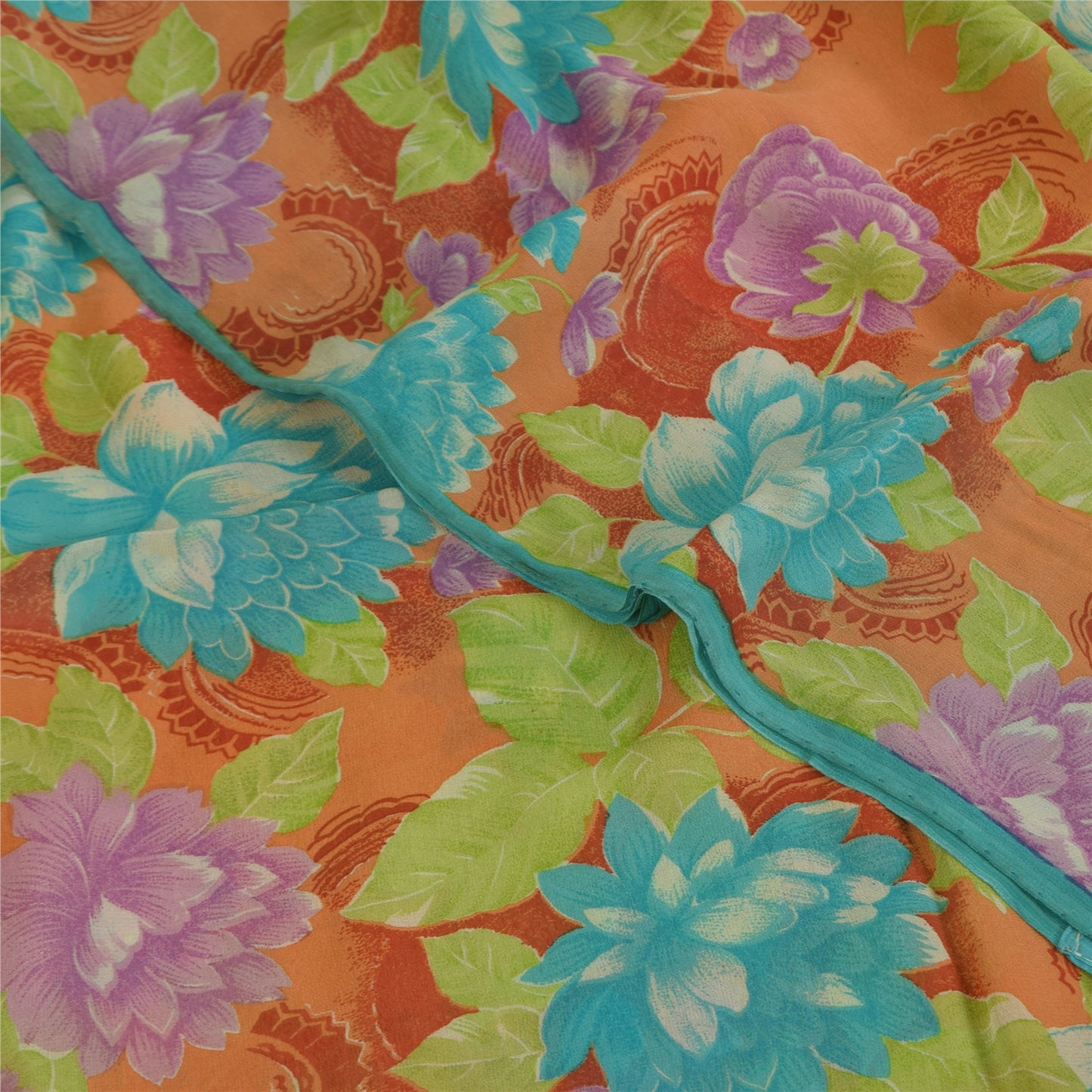 Sanskriti Vintage Sarees Multi Pure Georgette Silk Print Sari 5+yd Craft Sustainable Fabric