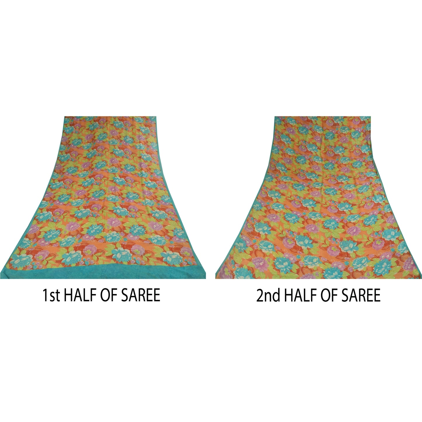 Sanskriti Vintage Sarees Multi Pure Georgette Silk Print Sari 5+yd Craft Sustainable Fabric