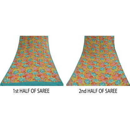 Sanskriti Vintage Sarees Multi Pure Georgette Silk Print Sari 5+yd Craft Sustainable Fabric