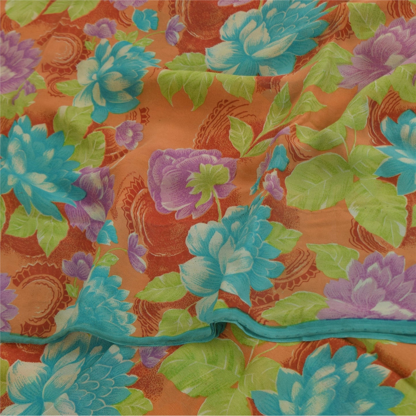 Sanskriti Vintage Sarees Multi Pure Georgette Silk Print Sari 5+yd Craft Sustainable Fabric