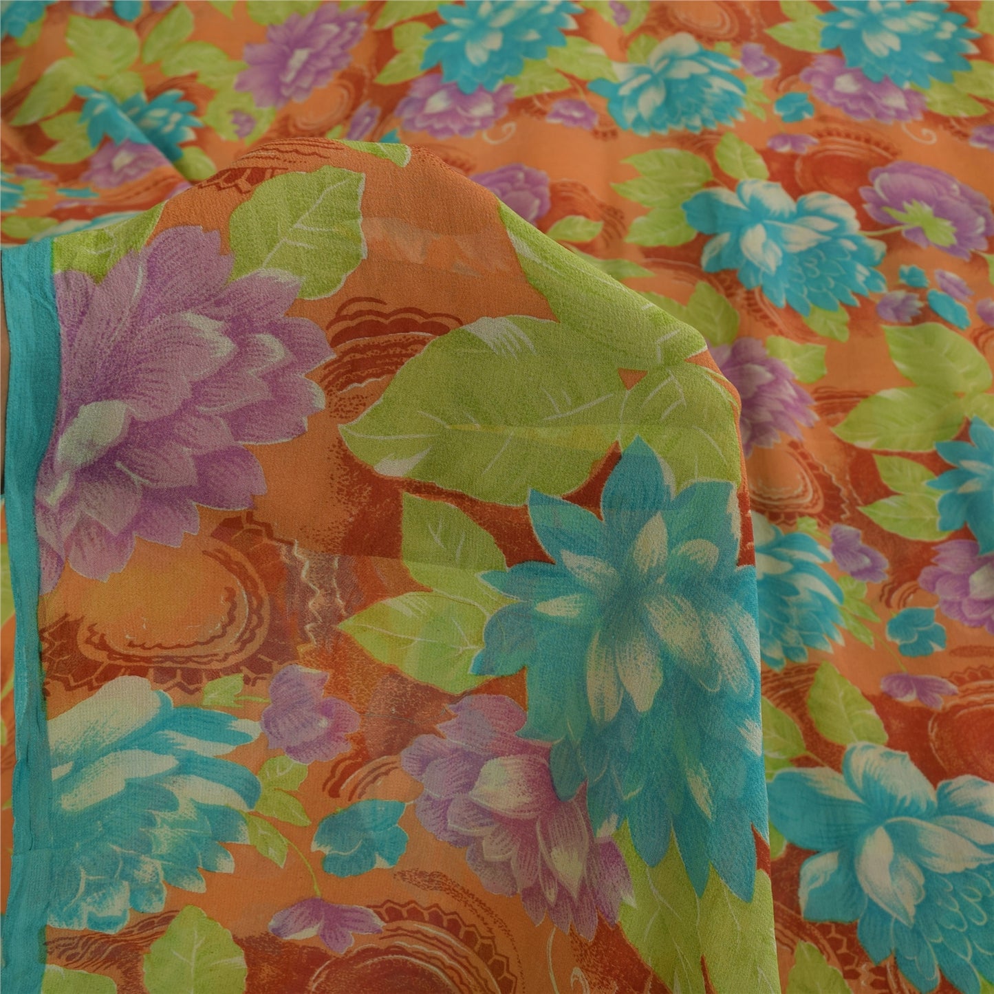 Sanskriti Vintage Sarees Multi Pure Georgette Silk Print Sari 5+yd Craft Sustainable Fabric