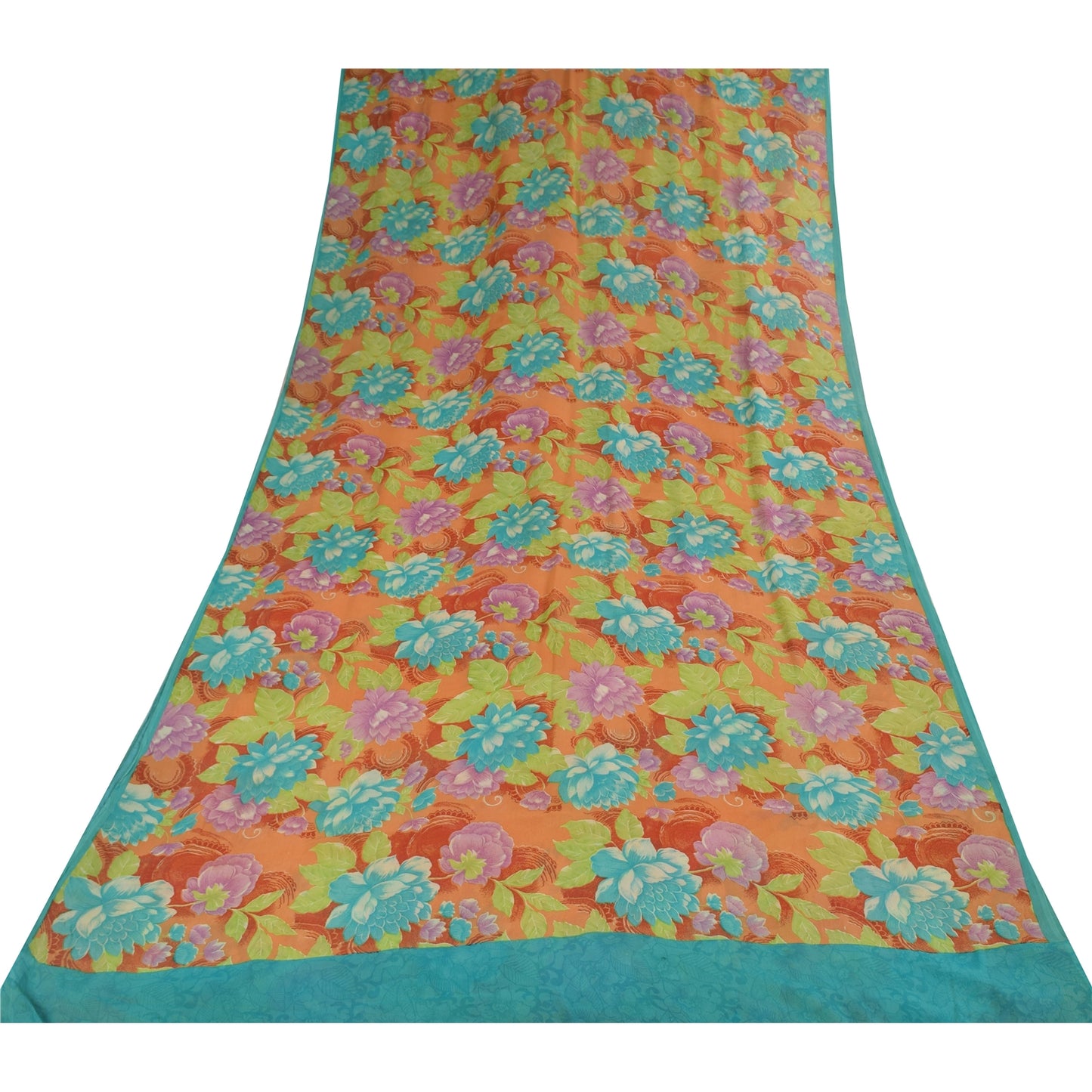 Sanskriti Vintage Sarees Multi Pure Georgette Silk Print Sari 5+yd Craft Sustainable Fabric