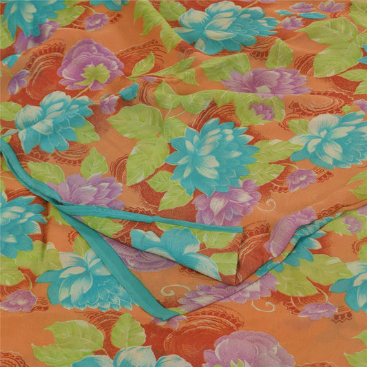 Sanskriti Vintage Sarees Multi Pure Georgette Silk Print Sari 5+yd Craft Sustainable Fabric