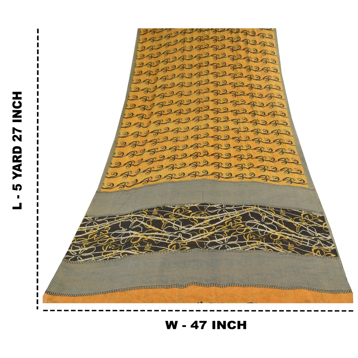 Sanskriti Vintage Sarees Yellow Pure Georgette Silk Print Sari 5+yd Craft Sustainable Fabric