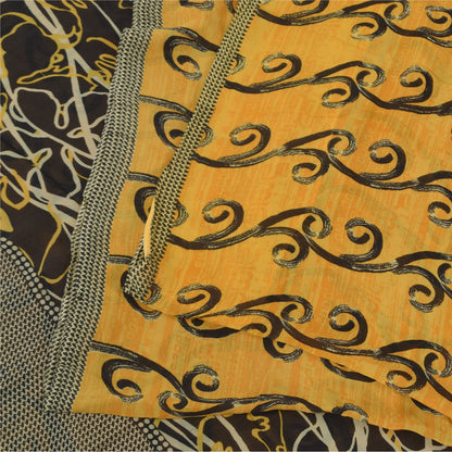 Sanskriti Vintage Sarees Yellow Pure Georgette Silk Print Sari 5+yd Craft Sustainable Fabric