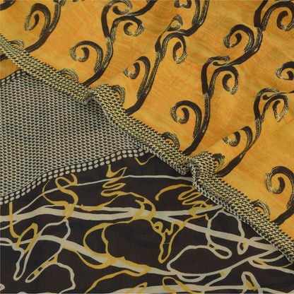 Sanskriti Vintage Sarees Yellow Pure Georgette Silk Print Sari 5+yd Craft Sustainable Fabric