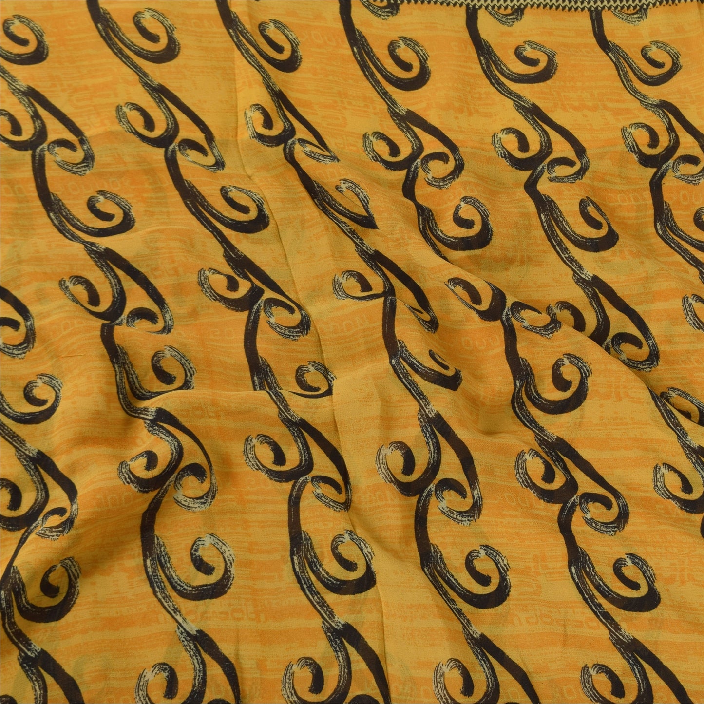 Sanskriti Vintage Sarees Yellow Pure Georgette Silk Print Sari 5+yd Craft Sustainable Fabric