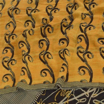 Sanskriti Vintage Sarees Yellow Pure Georgette Silk Print Sari 5+yd Craft Sustainable Fabric