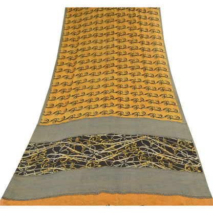 Sanskriti Vintage Sarees Yellow Pure Georgette Silk Print Sari 5+yd Craft Sustainable Fabric