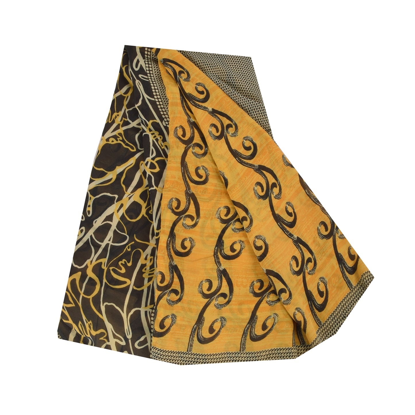 Sanskriti Vintage Sarees Yellow Pure Georgette Silk Print Sari 5+yd Craft Sustainable Fabric