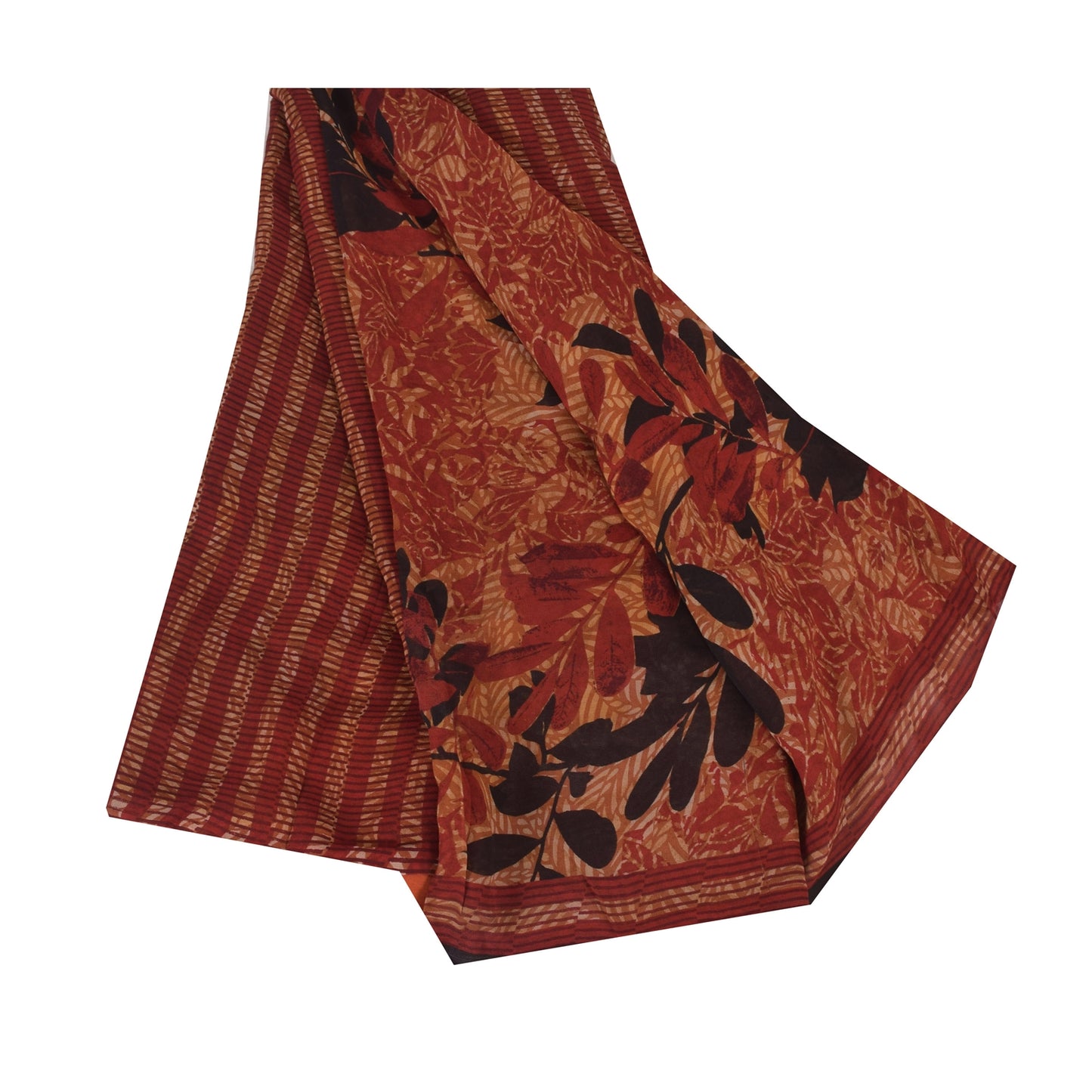 Sanskriti Vintage Sarees Dark Red Pure Georgette Printed Sari 5+yd Craft Sustainable Fabric