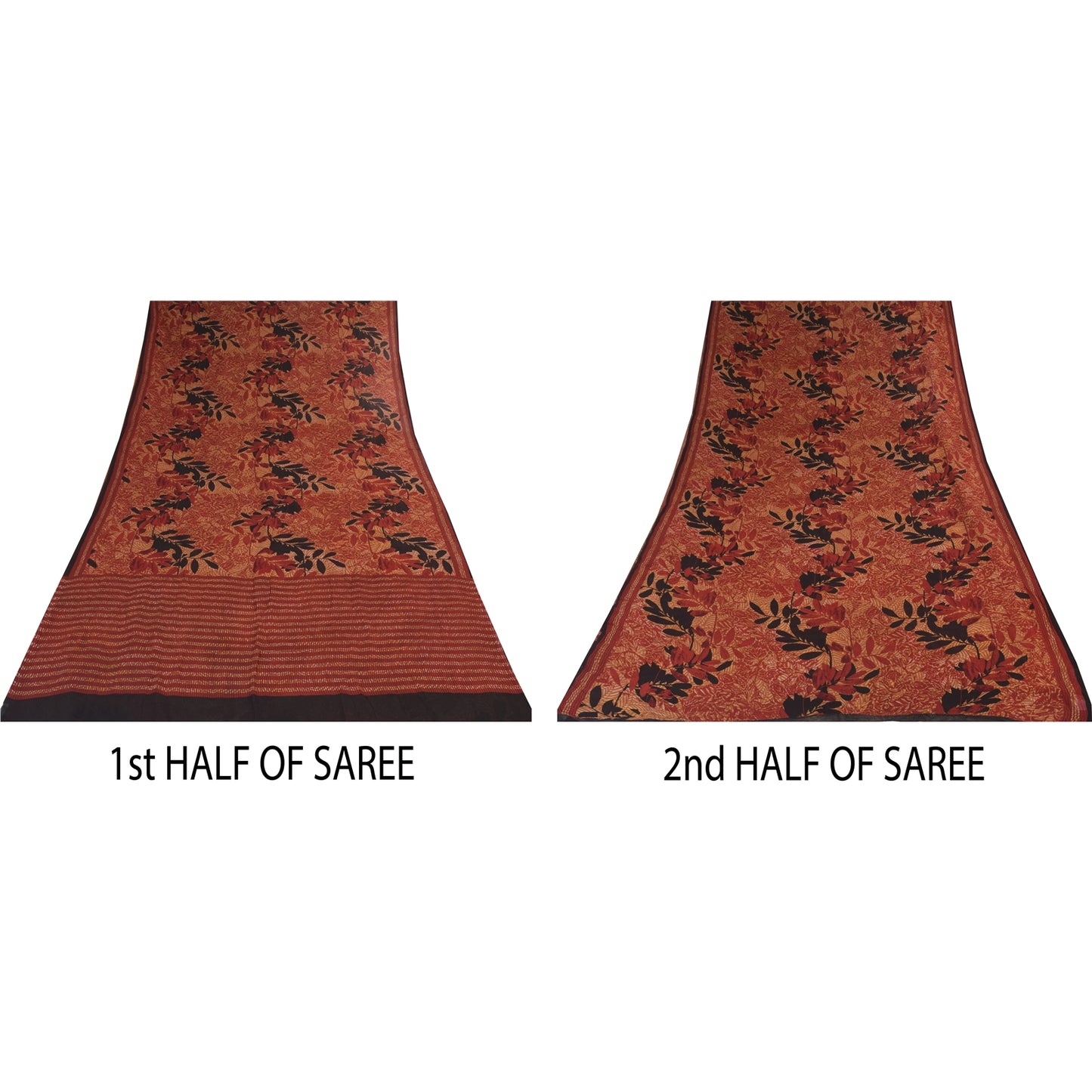 Sanskriti Vintage Sarees Dark Red Pure Georgette Printed Sari 5+yd Craft Sustainable Fabric