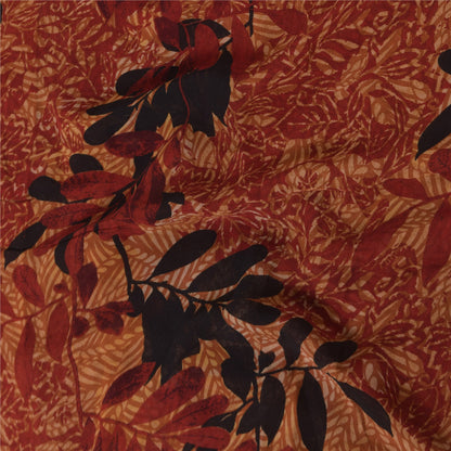 Sanskriti Vintage Sarees Dark Red Pure Georgette Printed Sari 5+yd Craft Sustainable Fabric