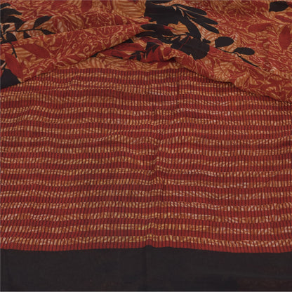 Sanskriti Vintage Sarees Dark Red Pure Georgette Printed Sari 5+yd Craft Sustainable Fabric