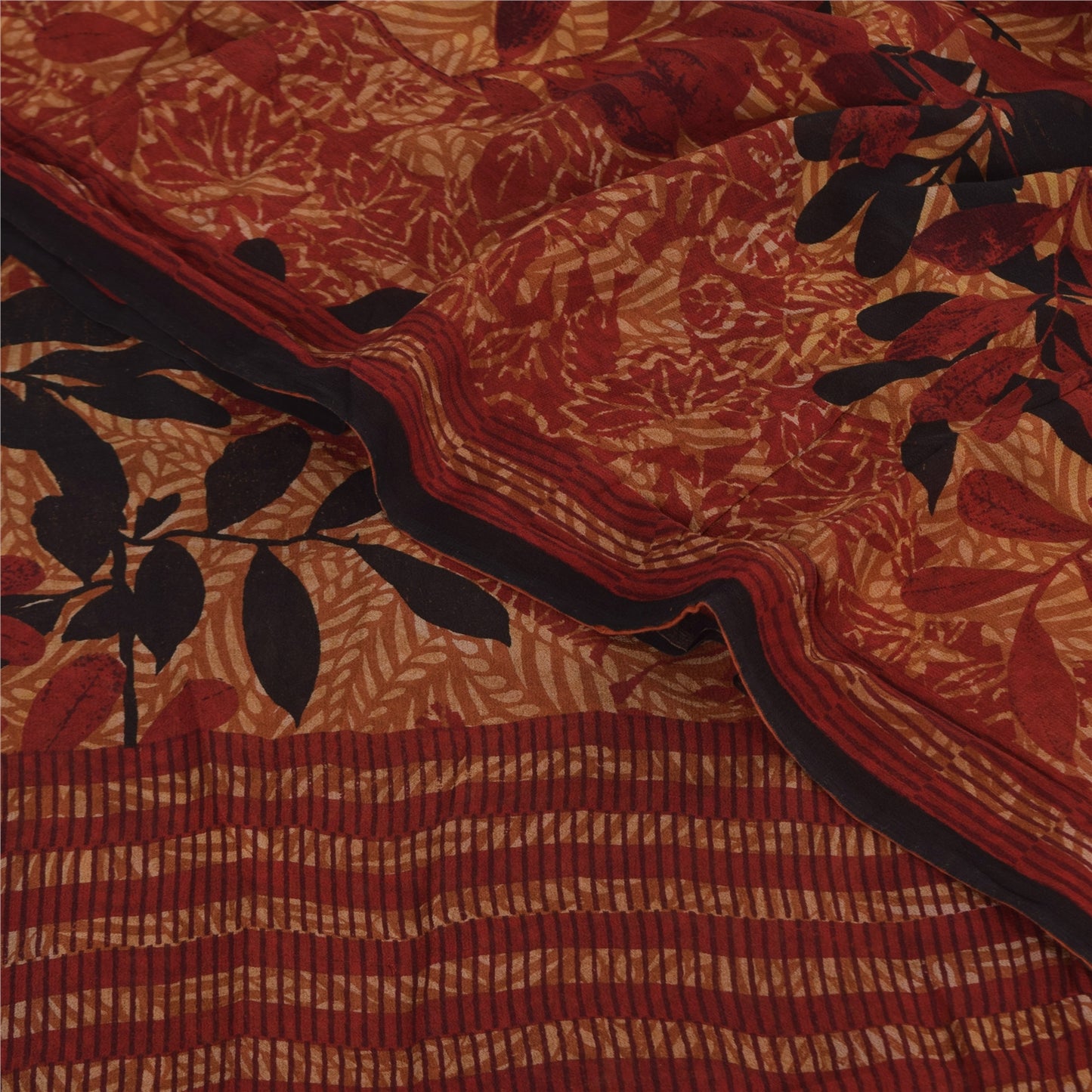 Sanskriti Vintage Sarees Dark Red Pure Georgette Printed Sari 5+yd Craft Sustainable Fabric