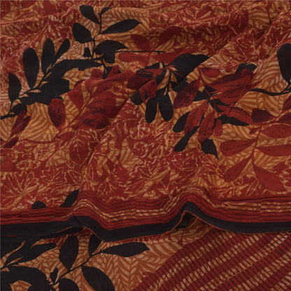 Sanskriti Vintage Sarees Dark Red Pure Georgette Printed Sari 5+yd Craft Sustainable Fabric