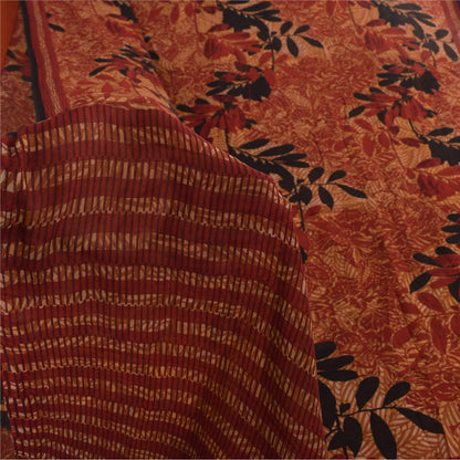 Sanskriti Vintage Sarees Dark Red Pure Georgette Printed Sari 5+yd Craft Sustainable Fabric