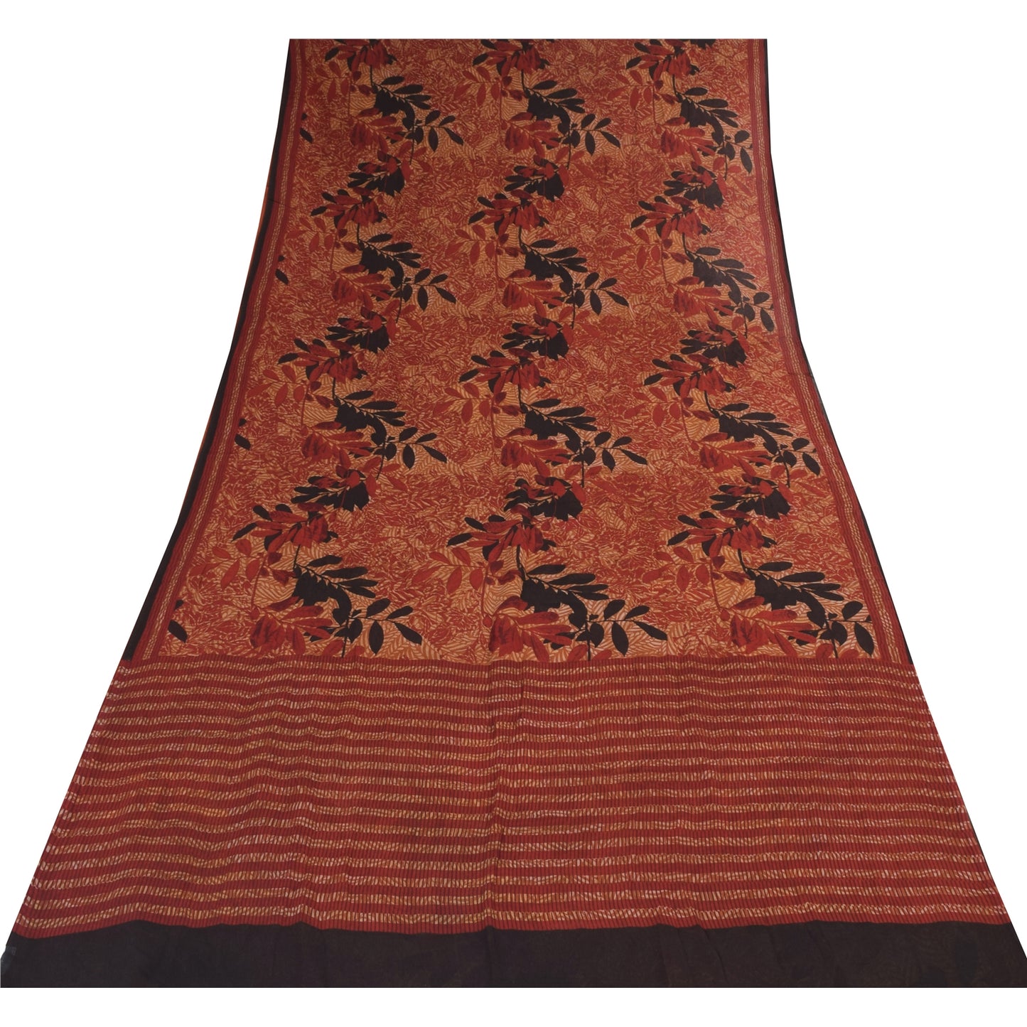 Sanskriti Vintage Sarees Dark Red Pure Georgette Printed Sari 5+yd Craft Sustainable Fabric
