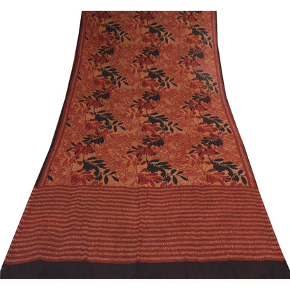 Sanskriti Vintage Sarees Dark Red Pure Georgette Printed Sari 5+yd Craft Sustainable Fabric