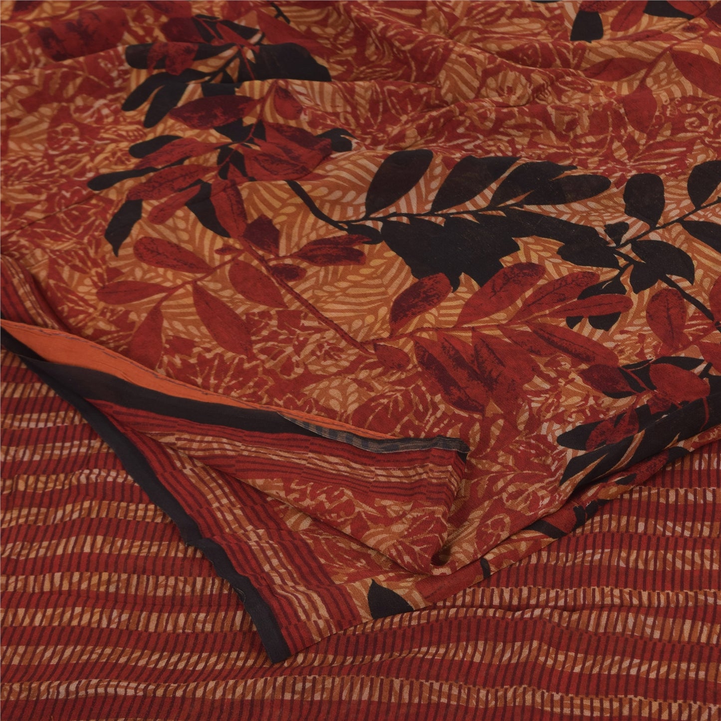 Sanskriti Vintage Sarees Dark Red Pure Georgette Printed Sari 5+yd Craft Sustainable Fabric