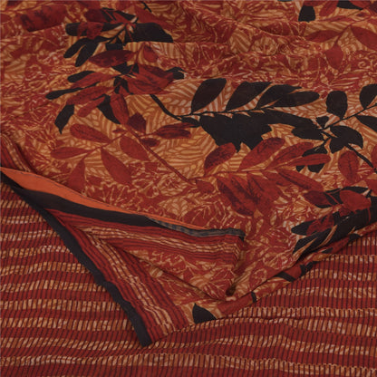 Sanskriti Vintage Sarees Dark Red Pure Georgette Printed Sari 5+yd Craft Sustainable Fabric