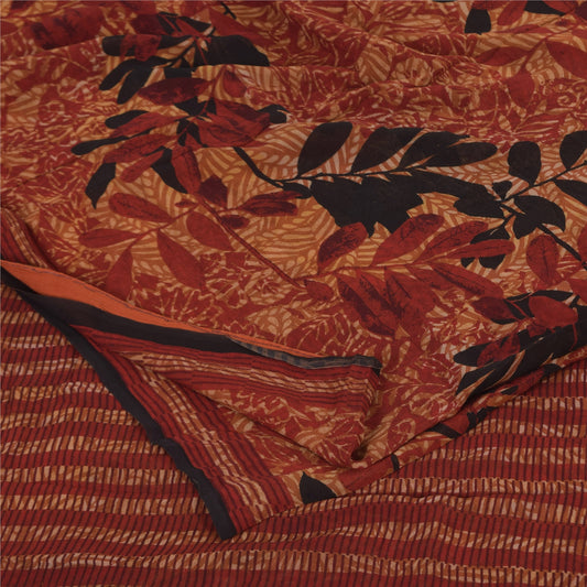 Sanskriti Vintage Sarees Dark Red Pure Georgette Printed Sari 5+yd Craft Sustainable Fabric