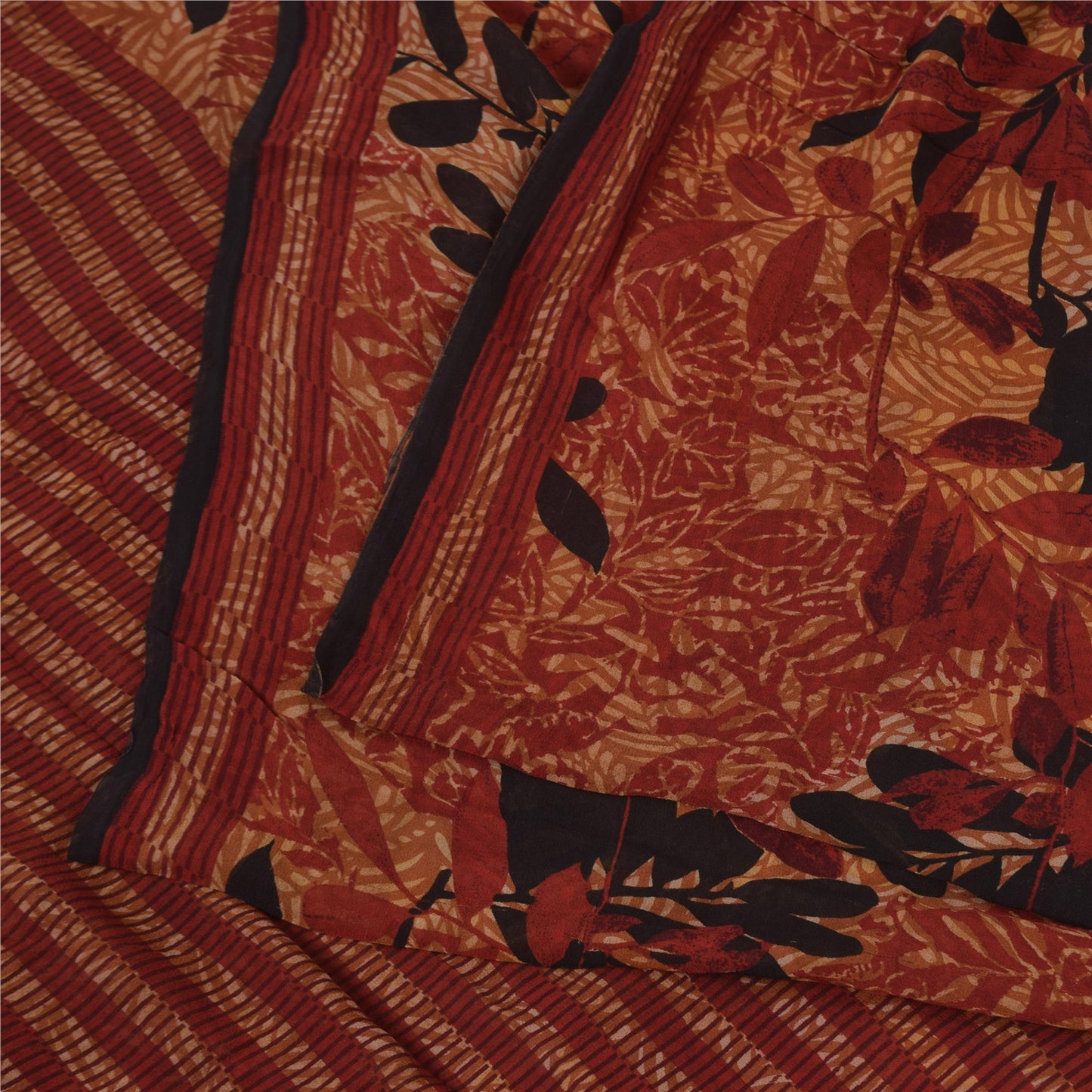 Sanskriti Vintage Sarees Dark Red Pure Georgette Printed Sari 5+yd Craft Sustainable Fabric