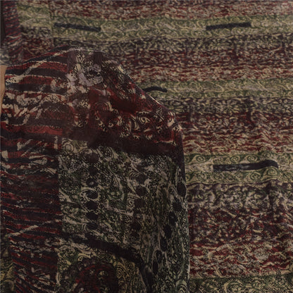 Sanskriti Vintage Sarees Multi Pure Georgette Silk Print Sari 5+yd Craft Sustainable Fabric