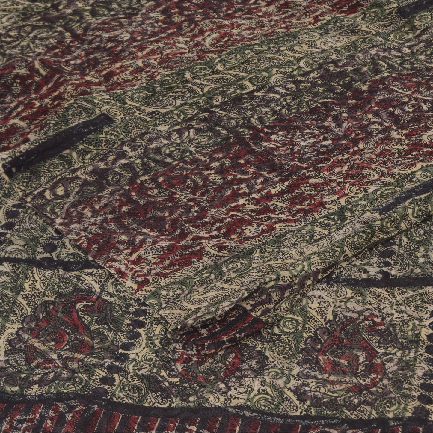 Sanskriti Vintage Sarees Multi Pure Georgette Silk Print Sari 5+yd Craft Sustainable Fabric