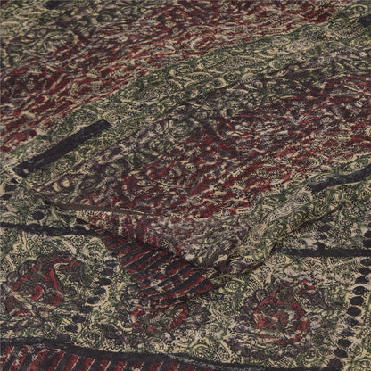 Sanskriti Vintage Sarees Multi Pure Georgette Silk Print Sari 5+yd Craft Sustainable Fabric