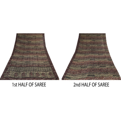 Sanskriti Vintage Sarees Multi Pure Georgette Silk Print Sari 5+yd Craft Sustainable Fabric