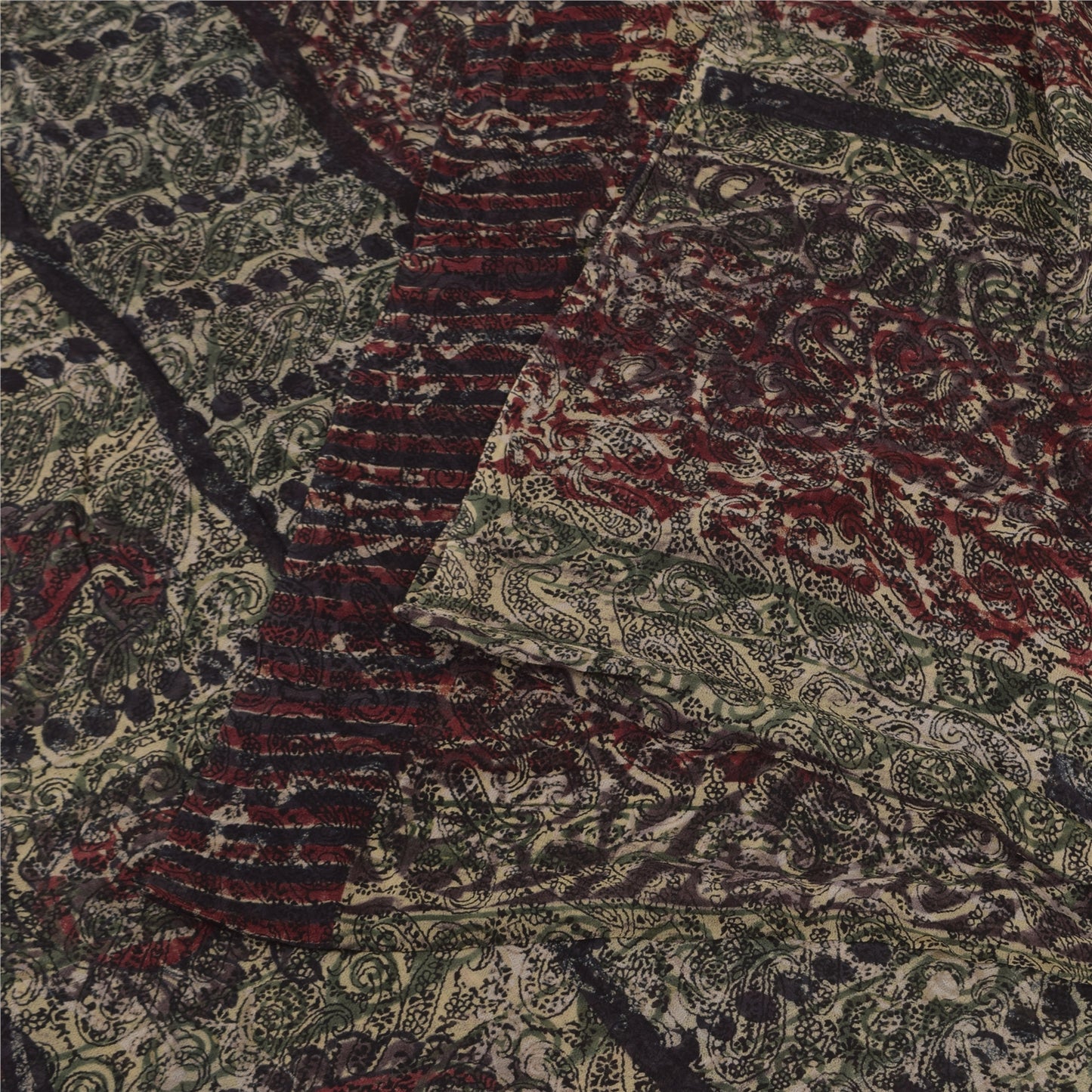 Sanskriti Vintage Sarees Multi Pure Georgette Silk Print Sari 5+yd Craft Sustainable Fabric