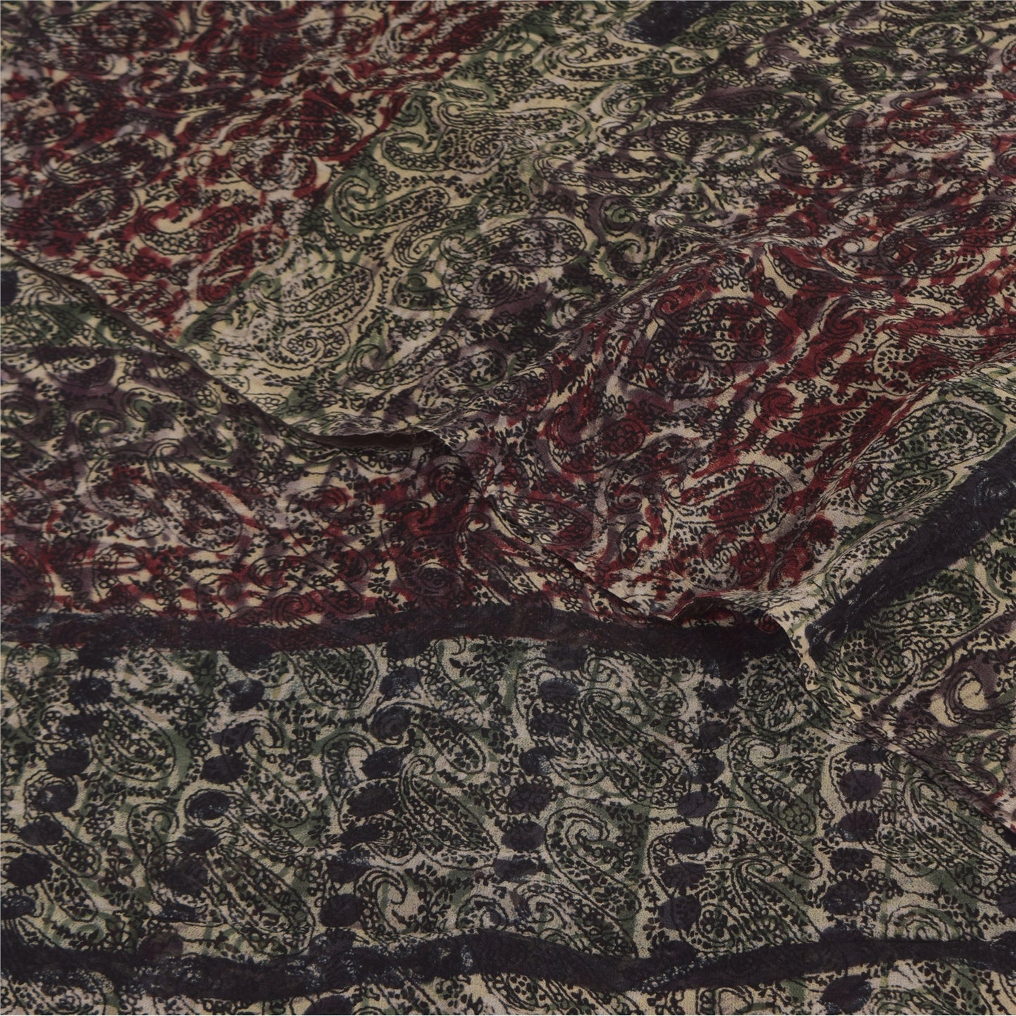 Sanskriti Vintage Sarees Multi Pure Georgette Silk Print Sari 5+yd Craft Sustainable Fabric