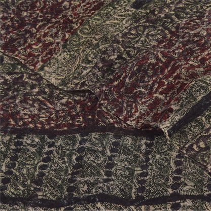 Sanskriti Vintage Sarees Multi Pure Georgette Silk Print Sari 5+yd Craft Sustainable Fabric