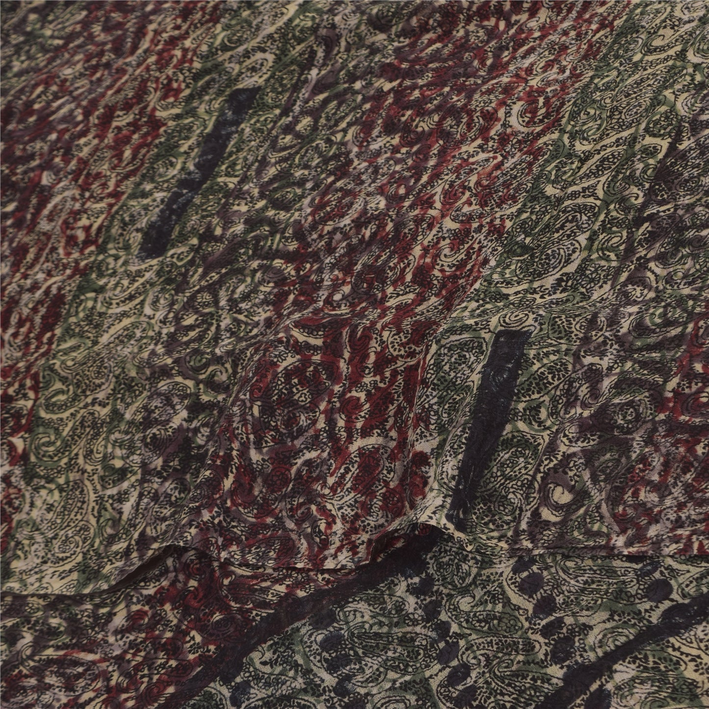 Sanskriti Vintage Sarees Multi Pure Georgette Silk Print Sari 5+yd Craft Sustainable Fabric