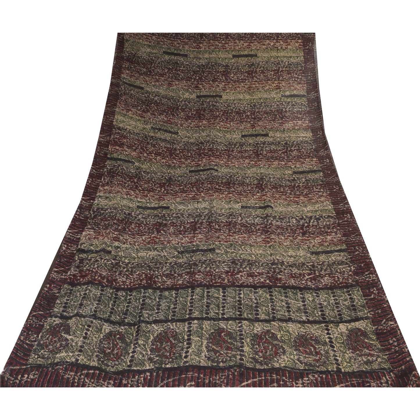 Sanskriti Vintage Sarees Multi Pure Georgette Silk Print Sari 5+yd Craft Sustainable Fabric